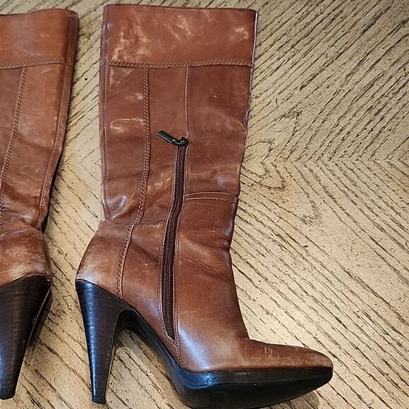 Tan Leather 4 inch heels boots River Island size 38 or 7 - Picture 6 of 13